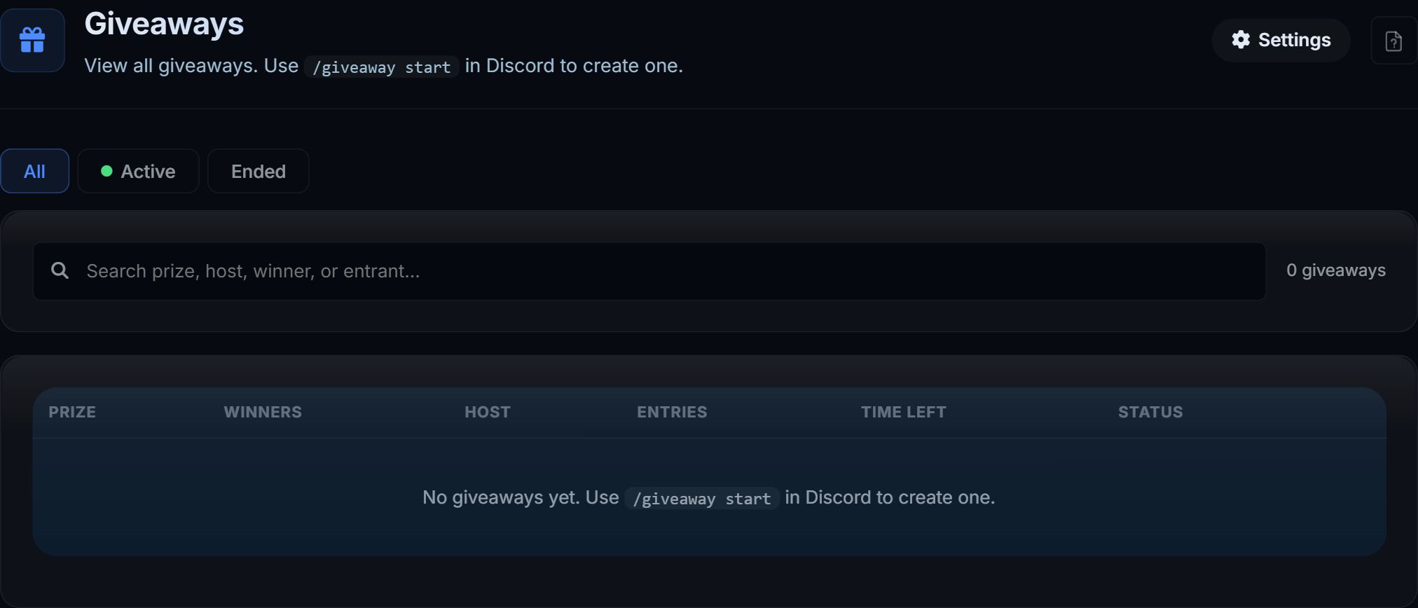The giveaways page
