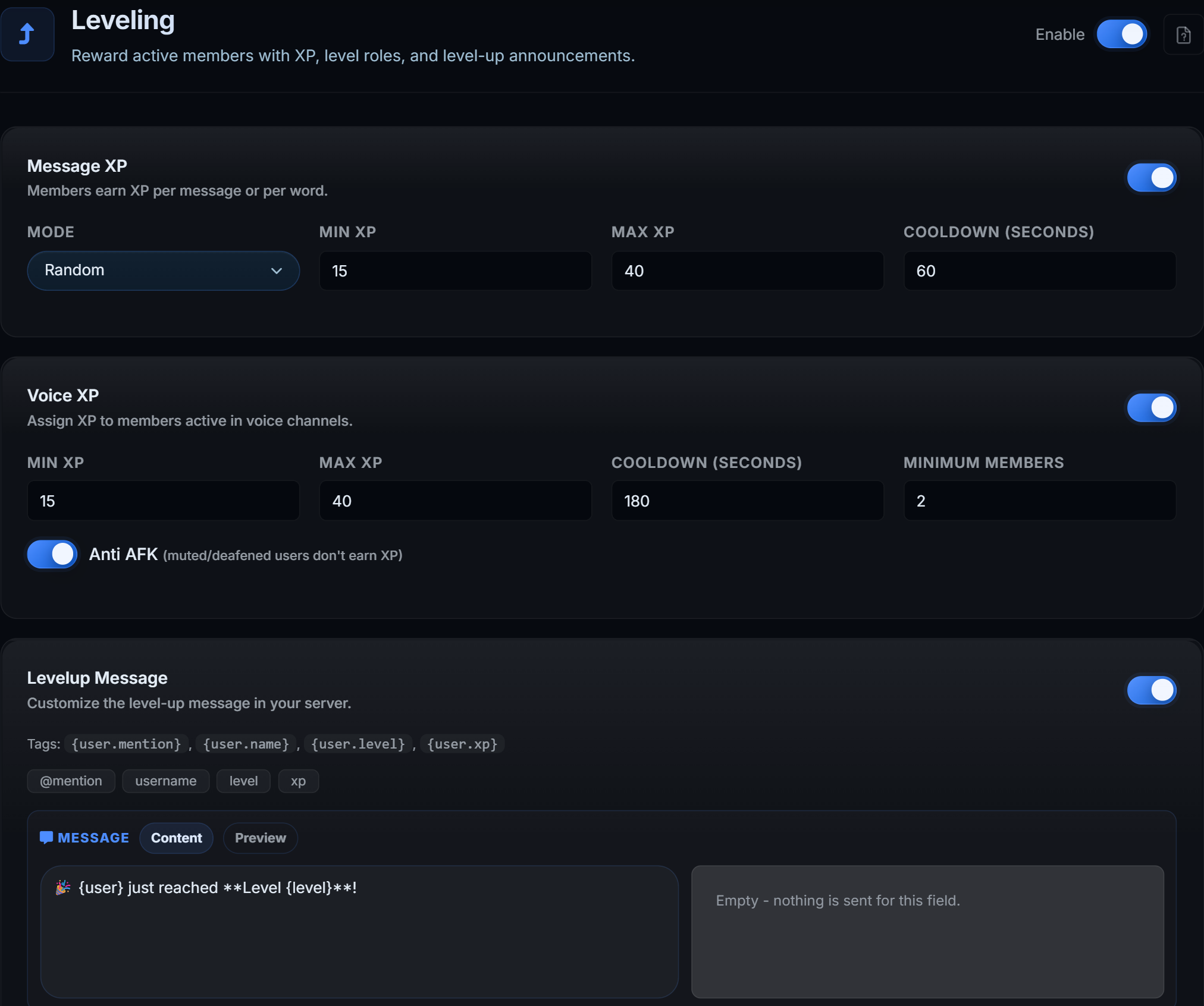 The leveling page