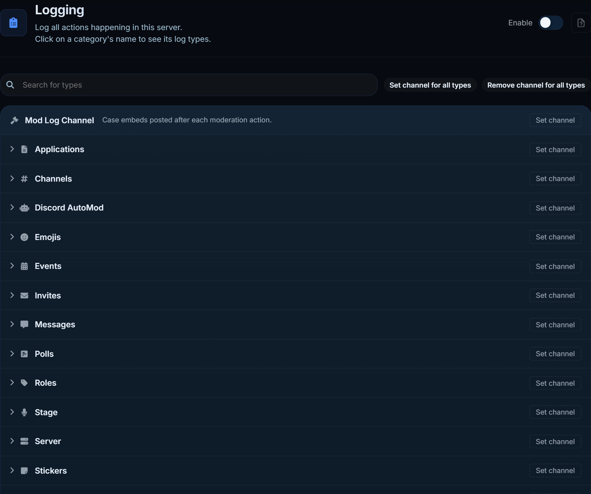 The logging page