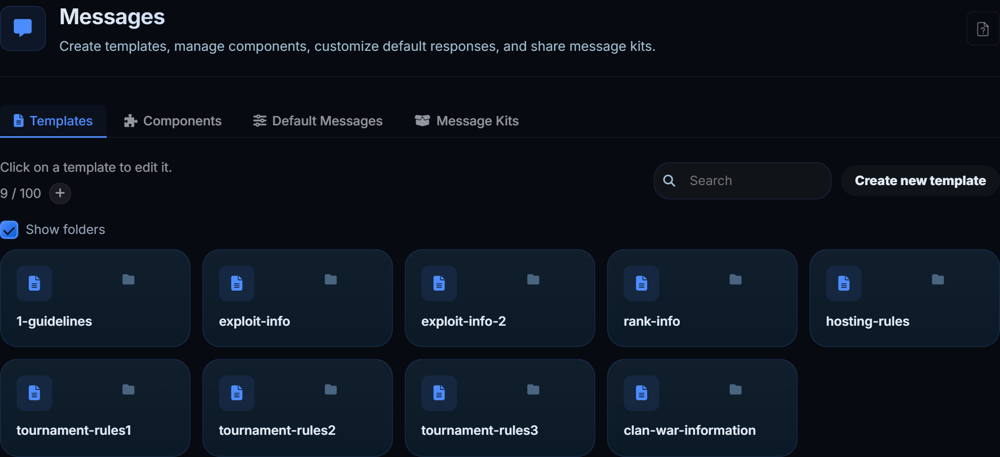 The messages page