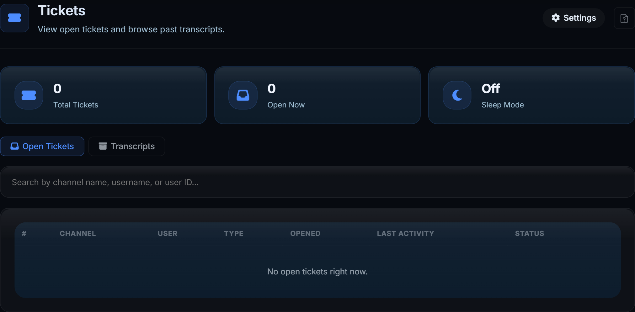 The tickets page
