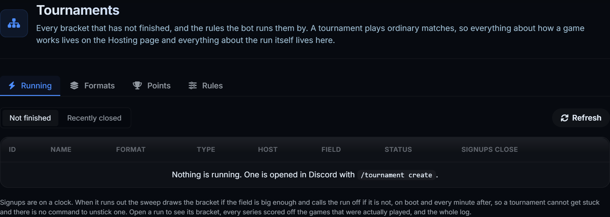The tournaments page