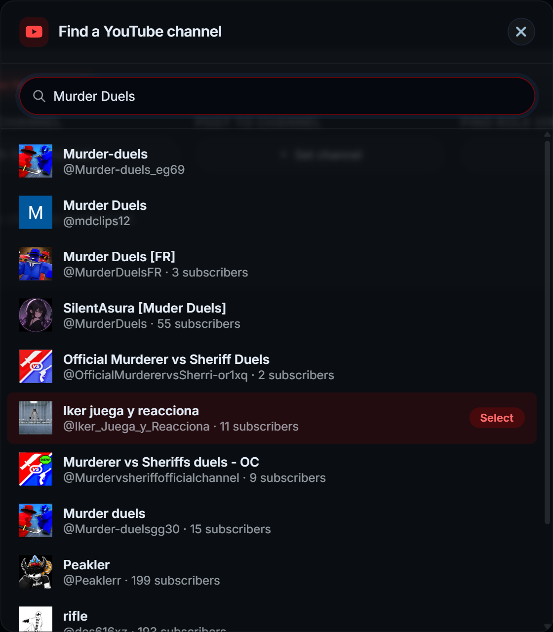 Searching YouTube for a channel